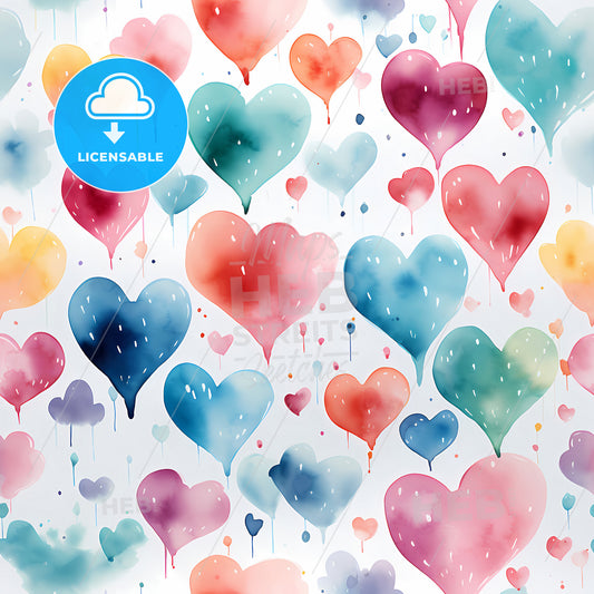 Cute Simple Watercolor Pastel Boho, A Colorful Heart Shapes On A White Background