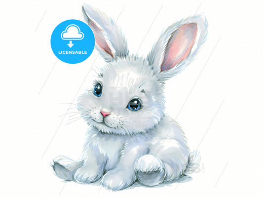 Cartoon Bunny Soft And Gentle, A White Rabbit With Big Ears