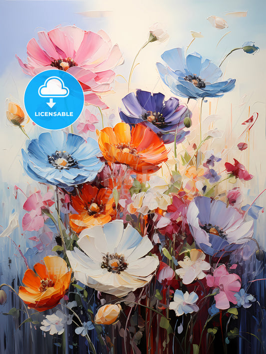 In A Sea Of Flowers, A Painting Of Flowers On A White Background