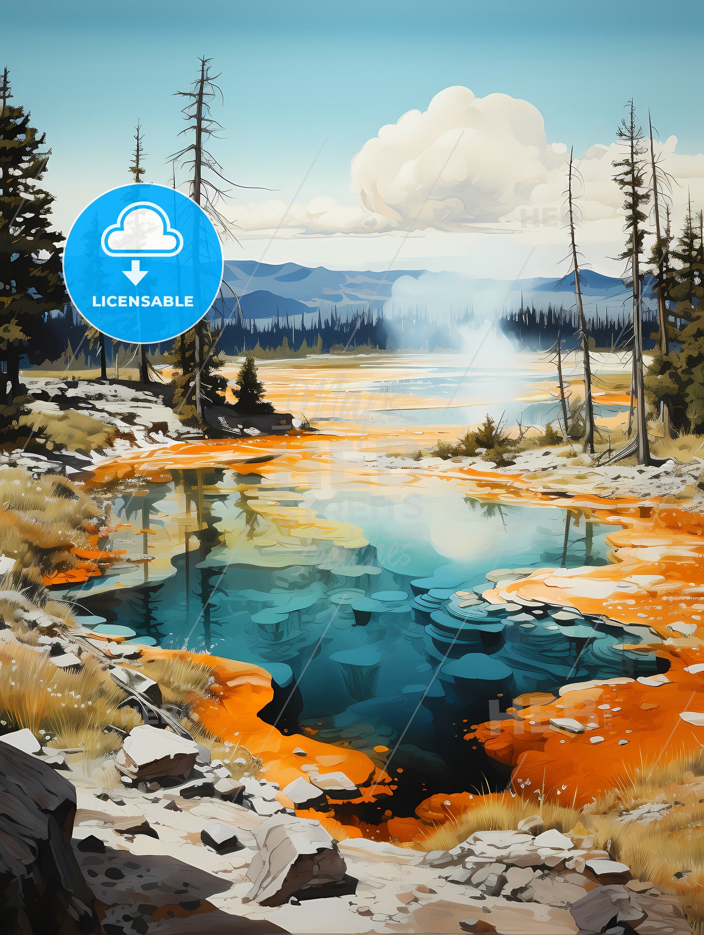 Yellowstone National Park, A Colorful Lake With Orange And Blue Water