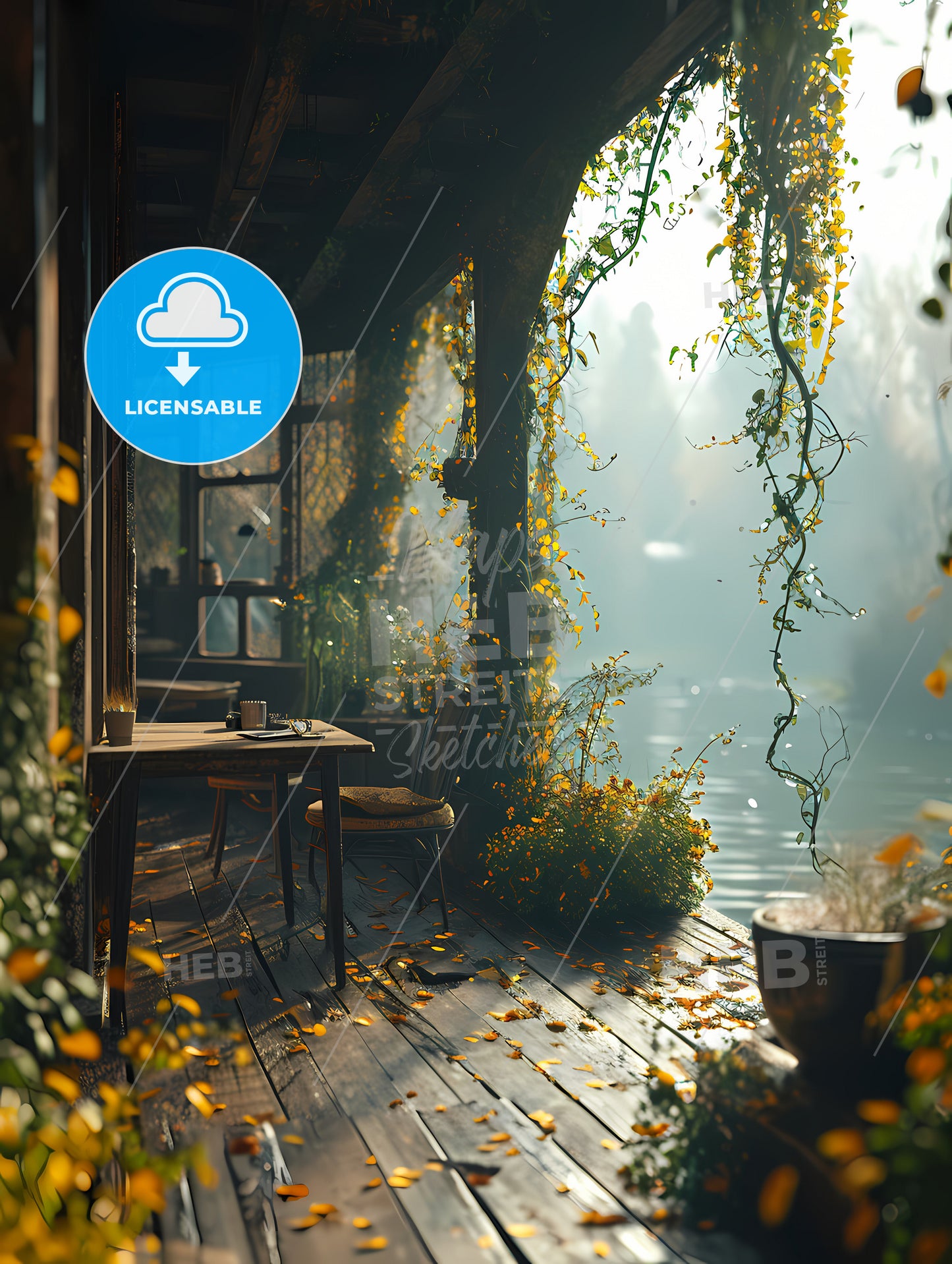 Furniture On Deck With A View, A Porch With A Table And Chairs And Plants On It