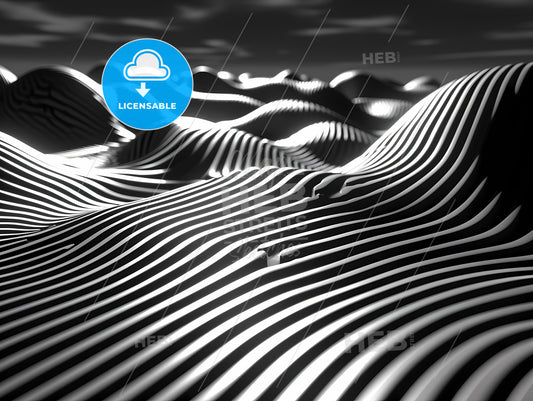 An Abstract Black And White Graphic Design, A Black And White Image Of A Wavy Surface