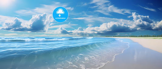 On The Beach In The South, A Beach With Waves And Clouds