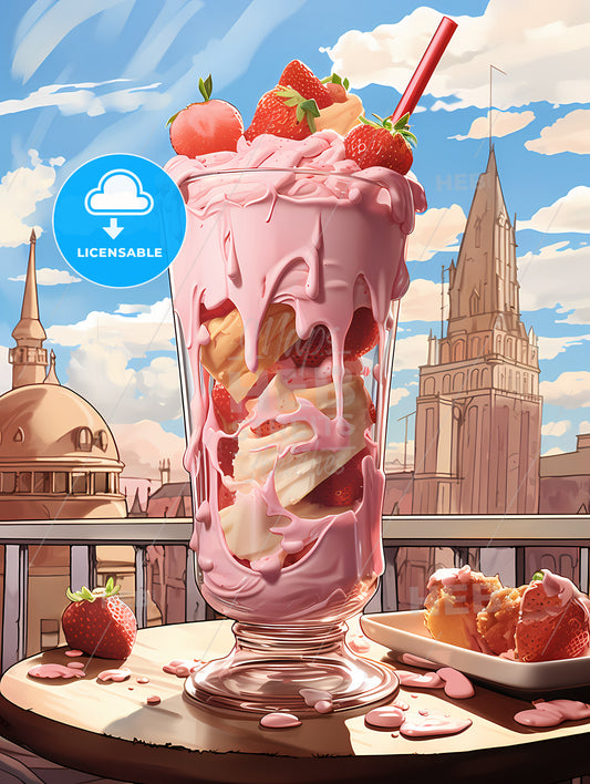 Strawberry Milkshake, A Pink Milkshake With Strawberries And Ice Cream