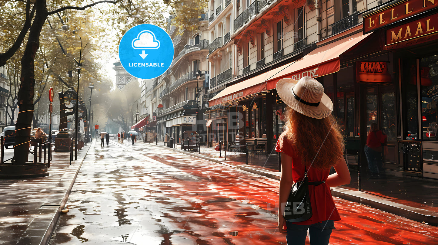 Une Lofi Girl Regardant, A Woman Walking Down A Wet Street