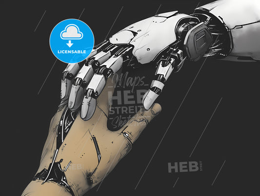 Humand Hand And Roboter Hand, A Robot Hand Touching Another Hand