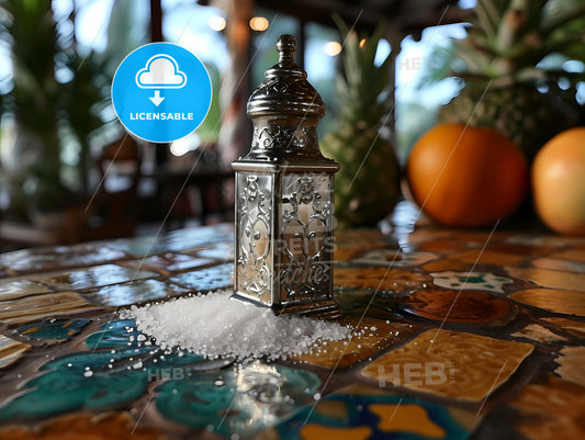 A Salt Shaker On A Counter, A Salt Shaker On A Table