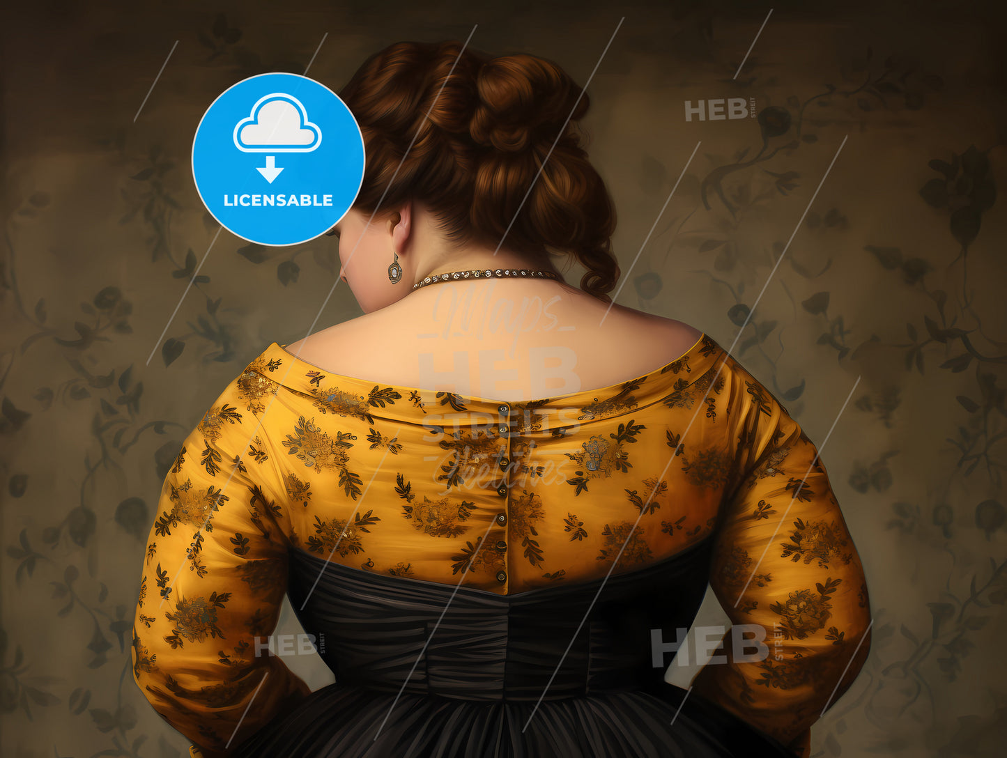 Full-Figured Woman Rear View, A Woman In A Yellow Dress
