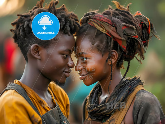 A Photo Of A Young African Couple, A Man And Woman Looking At Each Other