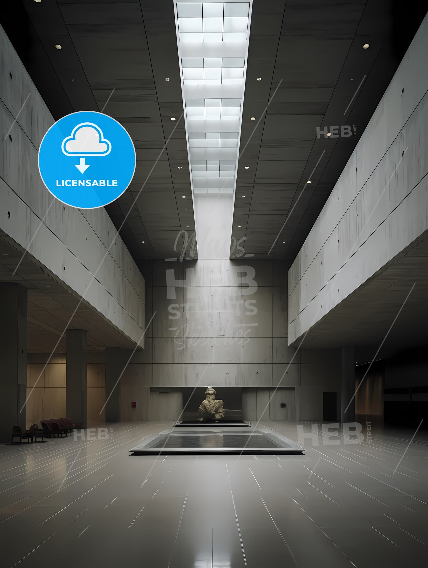 Business Center Hall, A Large Room With A Statue In It