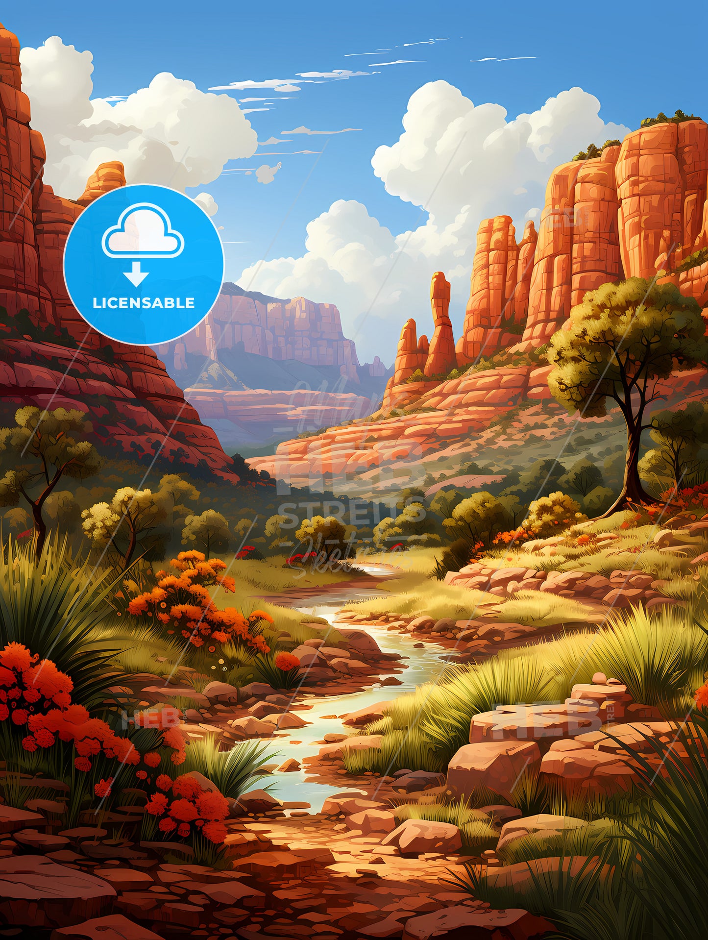Sedona National Park, A River Running Through A Canyon