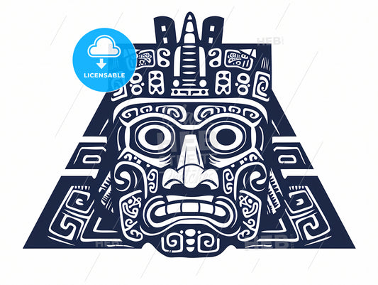 Vector Of Mayan Calendar, A Blue And White Mask