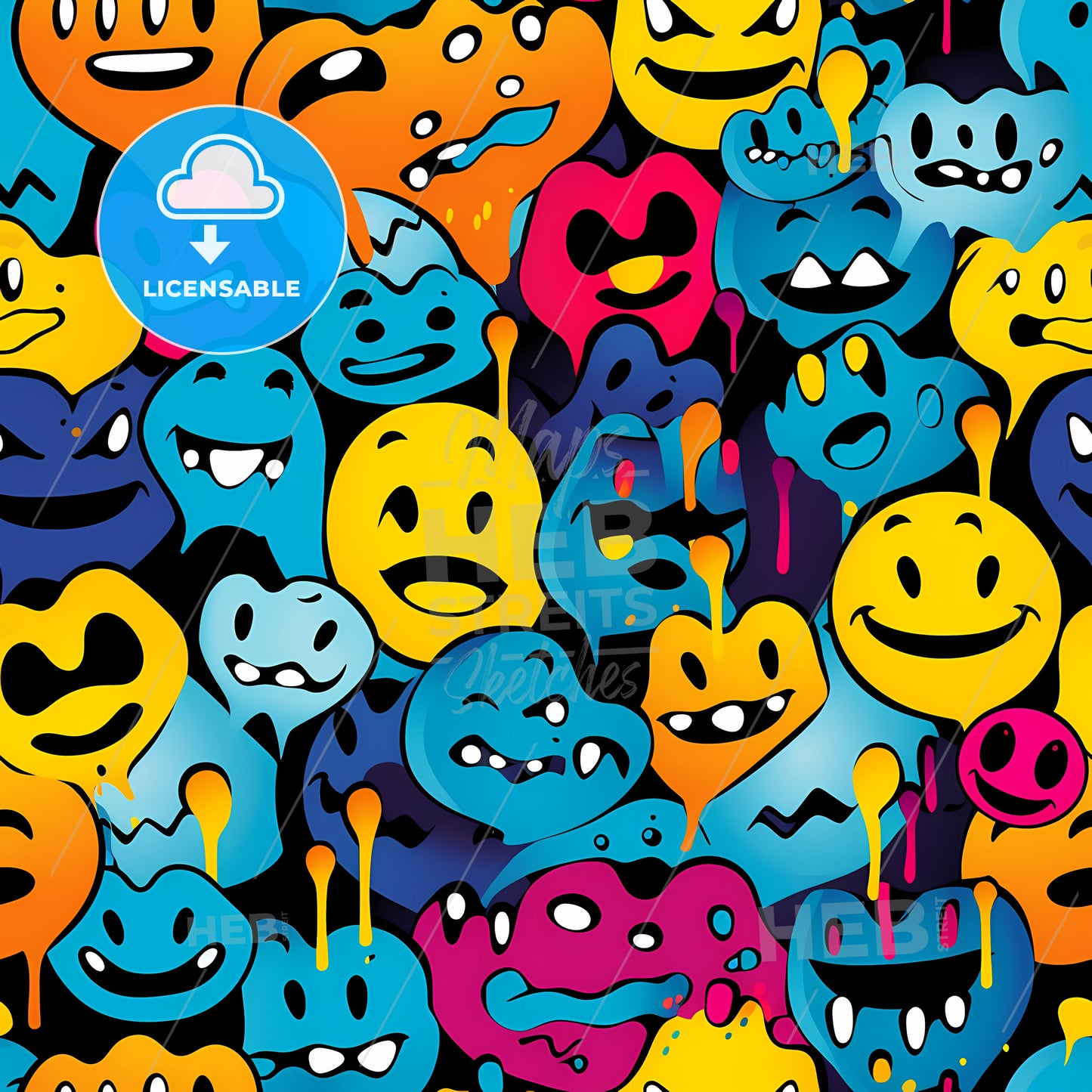 Funny Melting Smiling Happy Faces, A Group Of Colorful Faces
