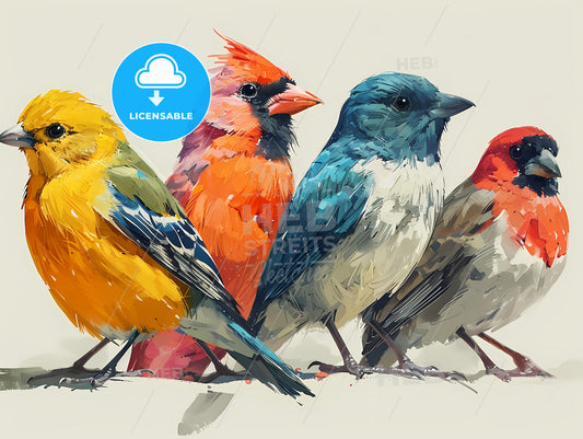 A Cute Illustration Of Birds With Different Colors, A Group Of Colorful Birds