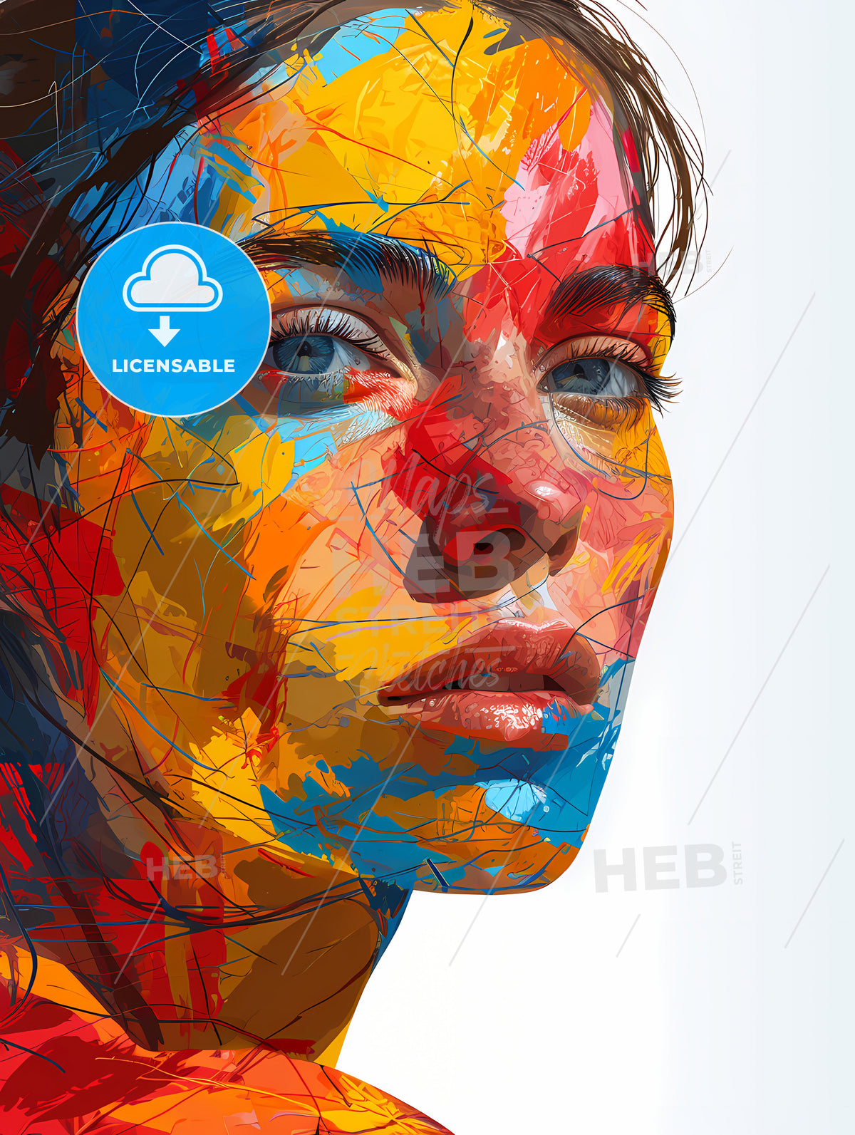 Light Skin Features, A Woman With Colorful Paint On Her Face