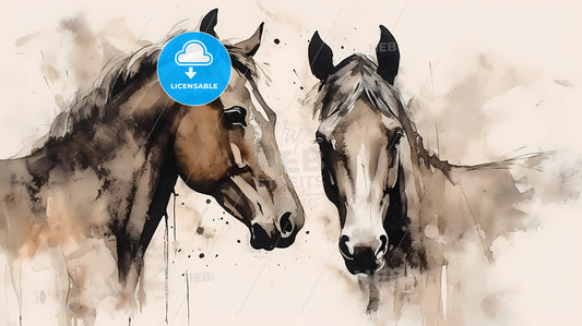 Vintage Horse, A Painting Of Horses With Watercolor Spots