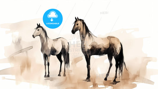 Vintage Horse, Two Horses Standing In A Field