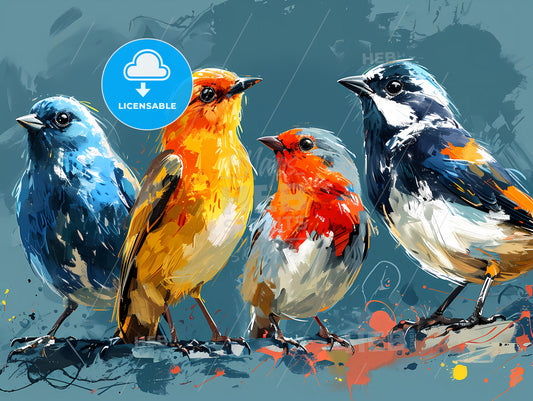A Cute Illustration Of Birds With Different Colors, A Group Of Colorful Birds