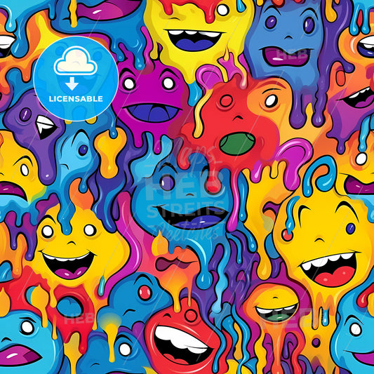 Funny Melting Smiling Happy Faces, A Group Of Colorful Faces