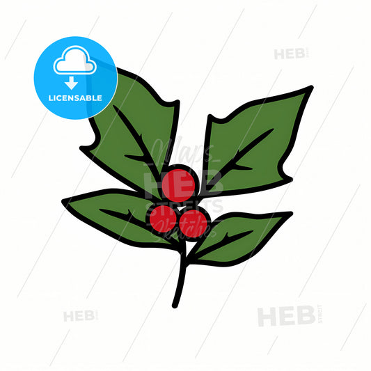 A Christmas Holly3 Color Simple Icon, A Drawing Of A Plant With Leaves And Berries