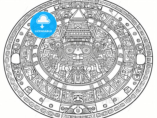 Vector Of Mayan Calendar, A Circular Pattern With A Person In The Center