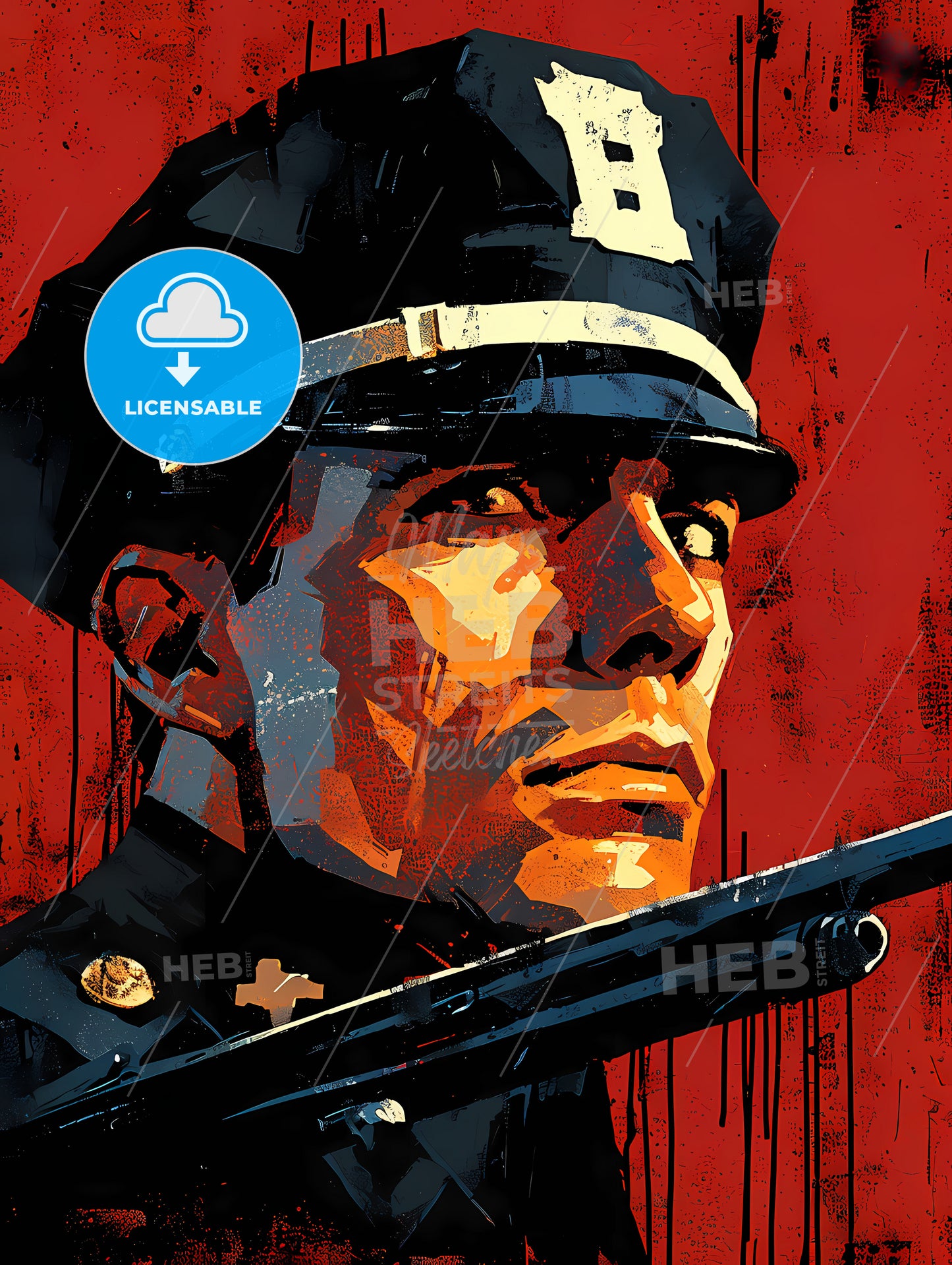 Print Style, Simple, Retro,Policeman, A Man In A Uniform Holding A Gun