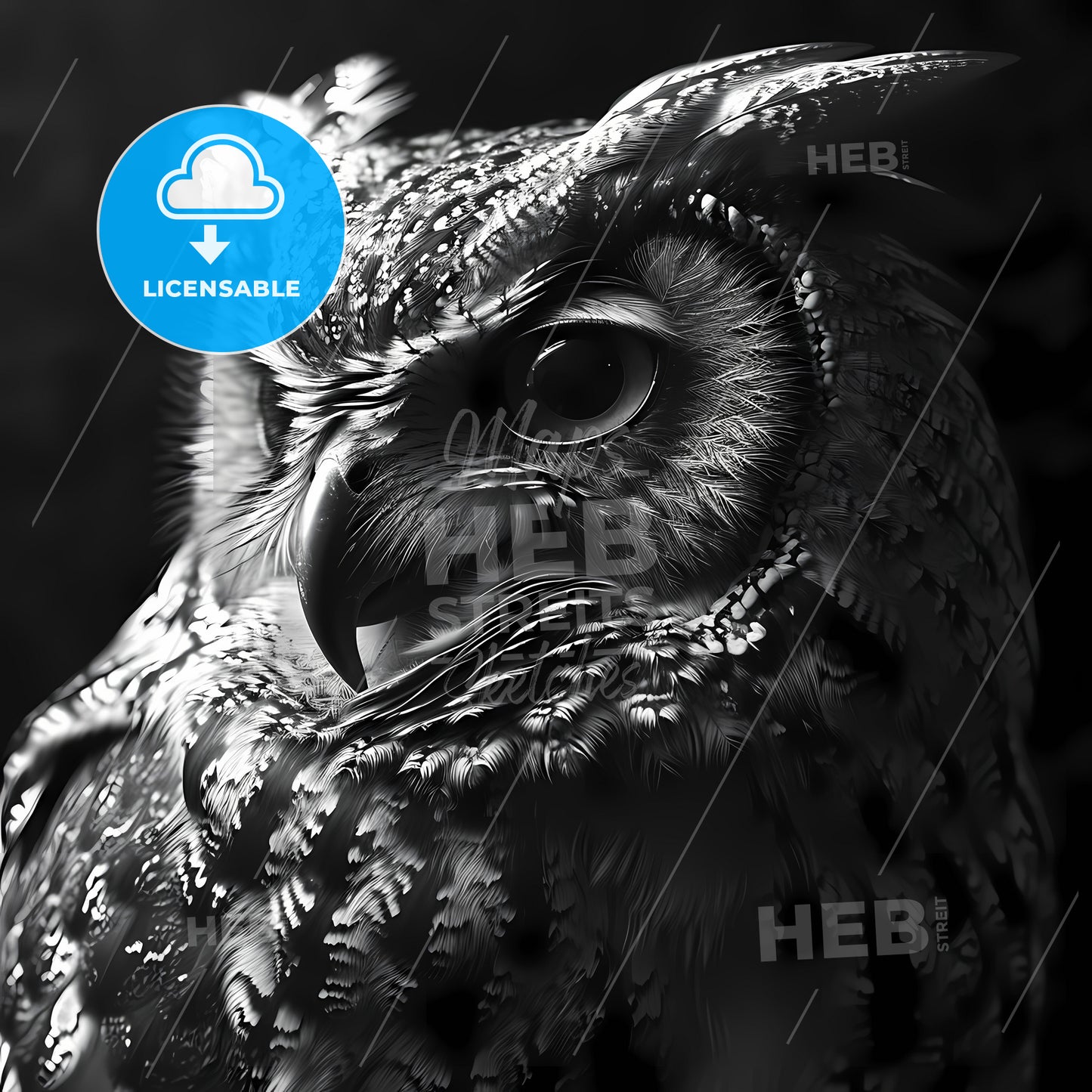An Owl In A Black And White Design, A Close Up Of An Owl