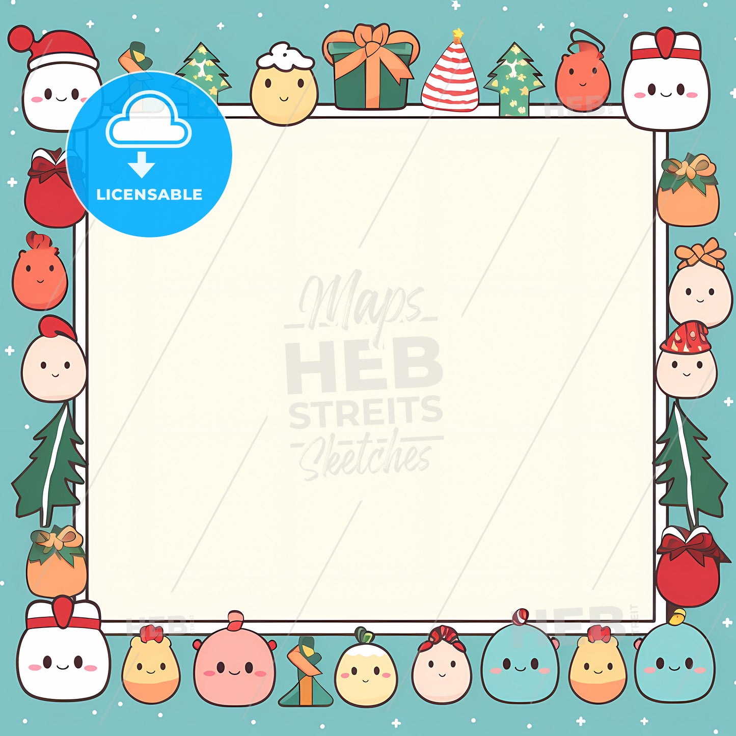 Christmas Kawaii Style Border, A Cartoon Characters Around A Square Frame