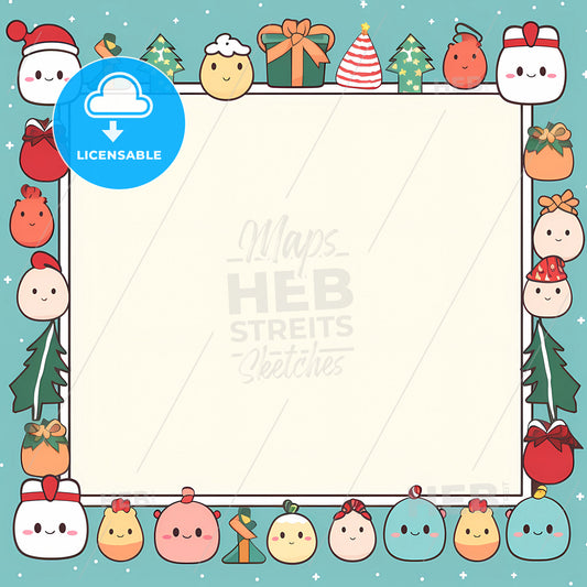 Christmas Kawaii Style Border, A Cartoon Characters Around A Square Frame