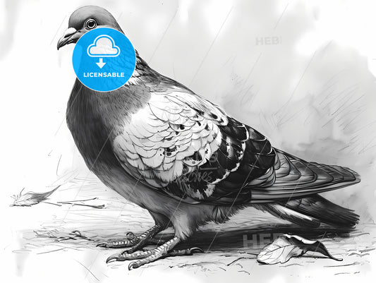 Wood Pigeon, A Black And White Drawing Of A Pigeon