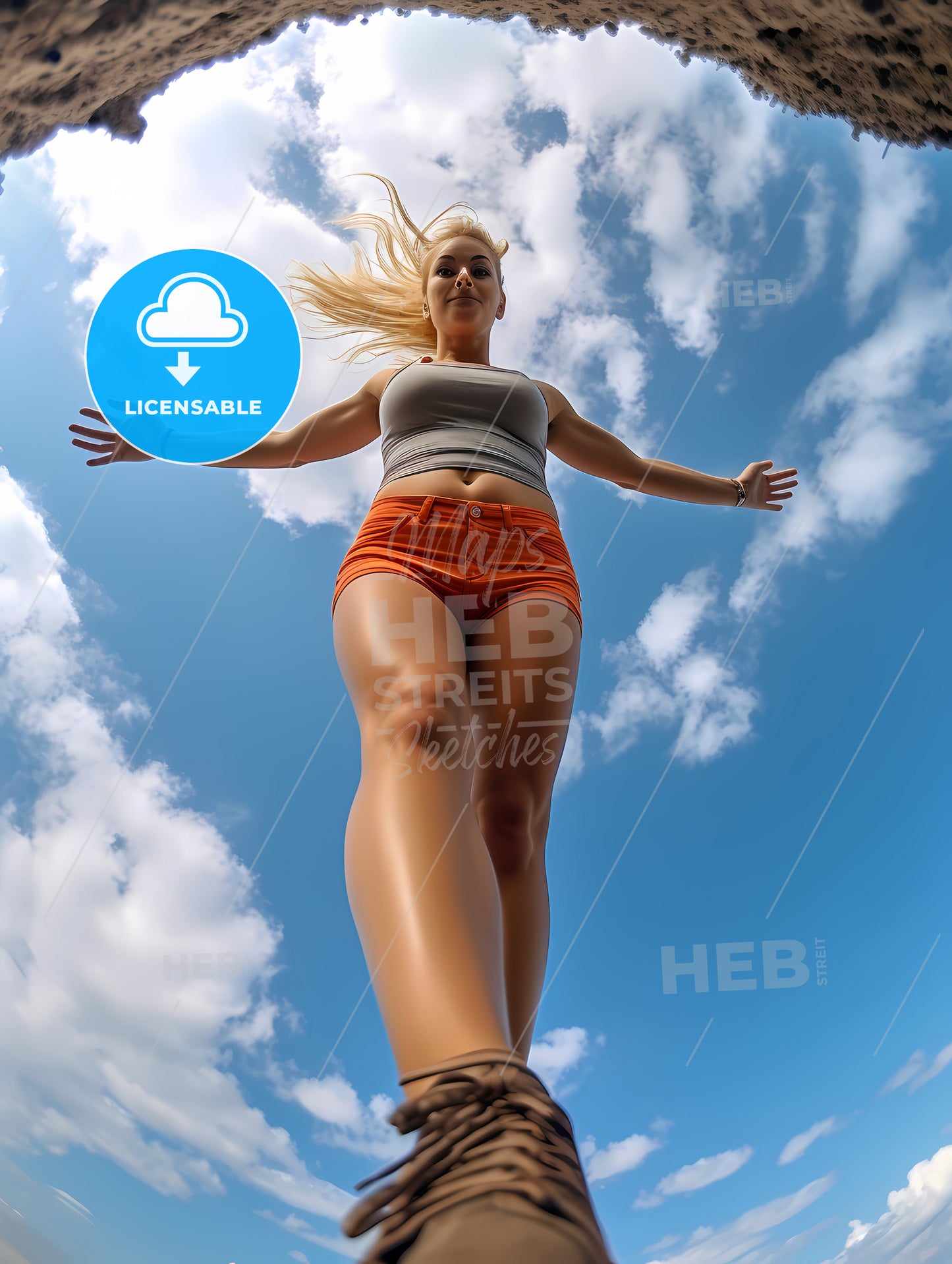 Influencer At The Beach, A Woman Walking On A Ledge