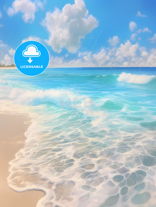 On The Beach In The South, A Beach With Waves And Sand