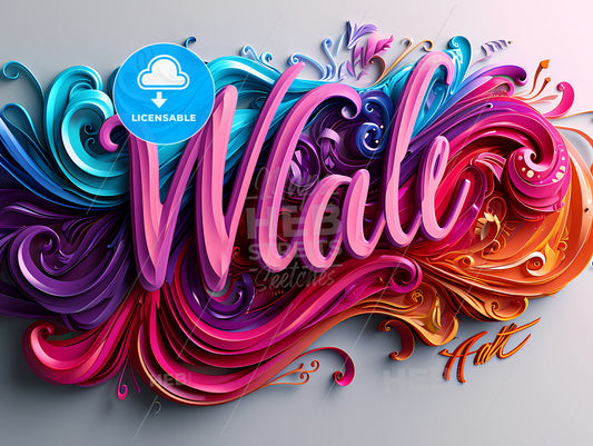 Stylish Music Logo With The Text Wall Art, A Colorful Swirly Text With A White Background