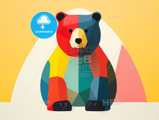 Minimalist Bear Line Art, A Colorful Bear With A Yellow Background