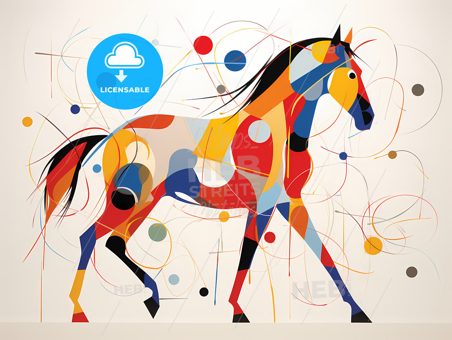 Minimalist Horse Line Art, A Colorful Horse With Many Circles And Dots