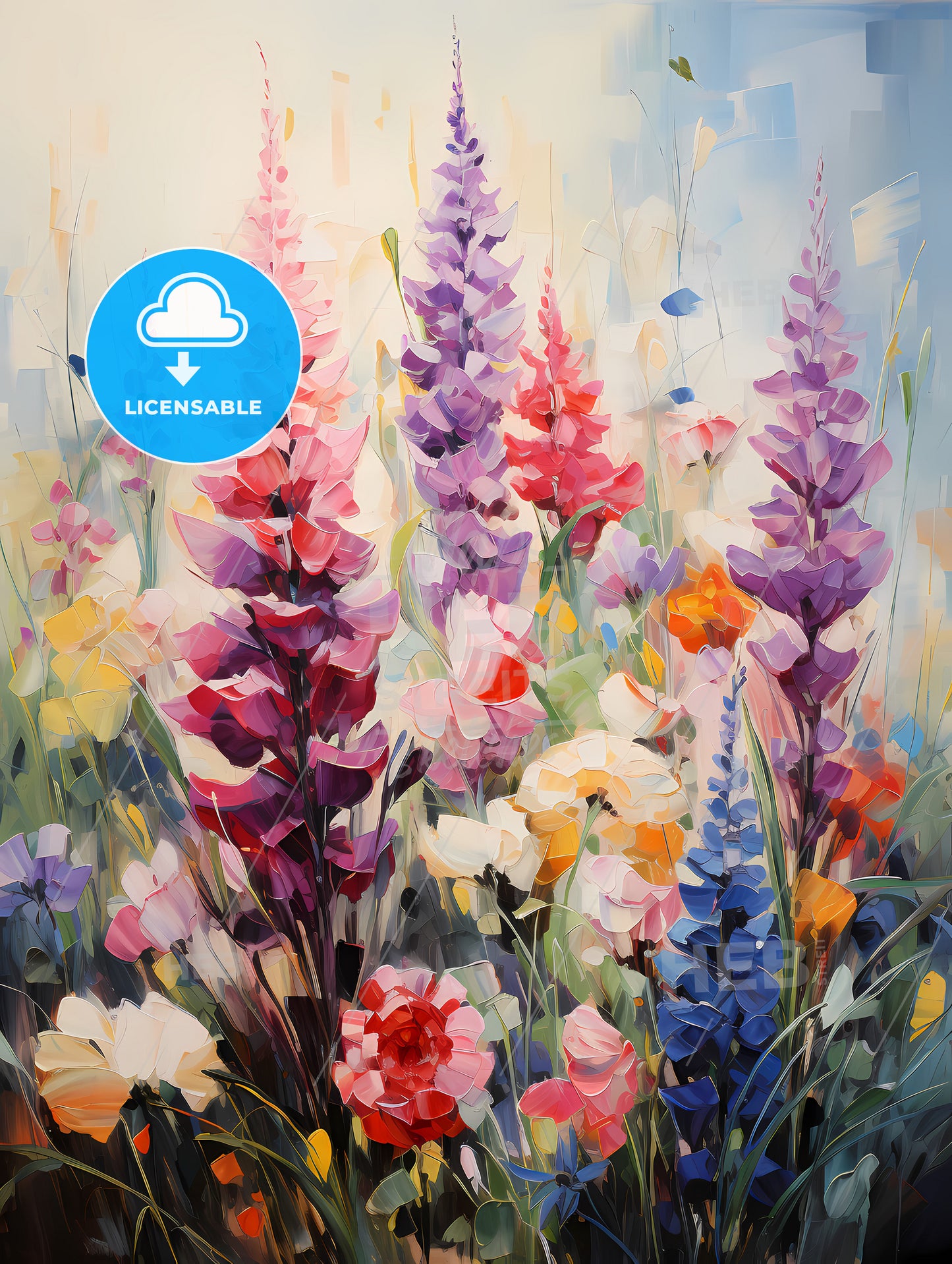 In A Sea Of Flowers, A Painting Of Flowers In A Field