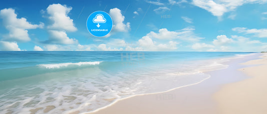 On The Beach In The South, A Beach With Waves And Blue Sky