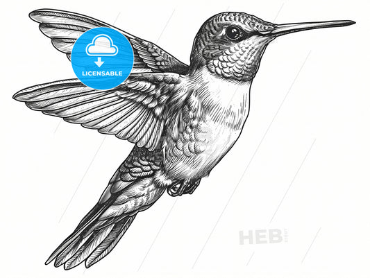 The Vector Image Of The Humming, A Black And White Drawing Of A Hummingbird