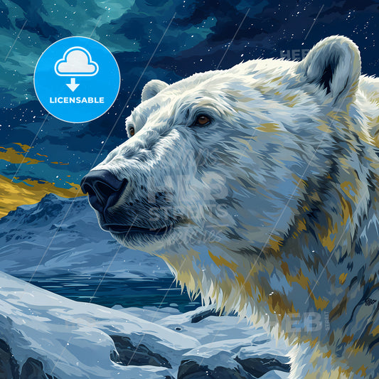 Sport Logo Of A Roaming Polar Bear, A Polar Bear In The Snow