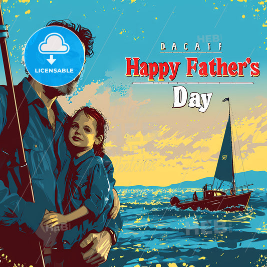 Happy Father's Day, A Man Holding A Child In Front Of A Boat