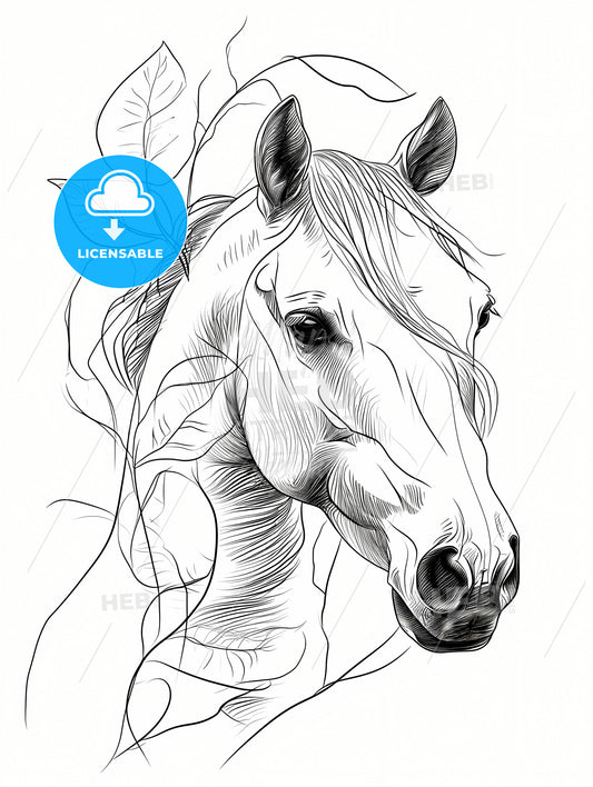 A Line Art Drawing Of A Horses Face, A Drawing Of A Horse