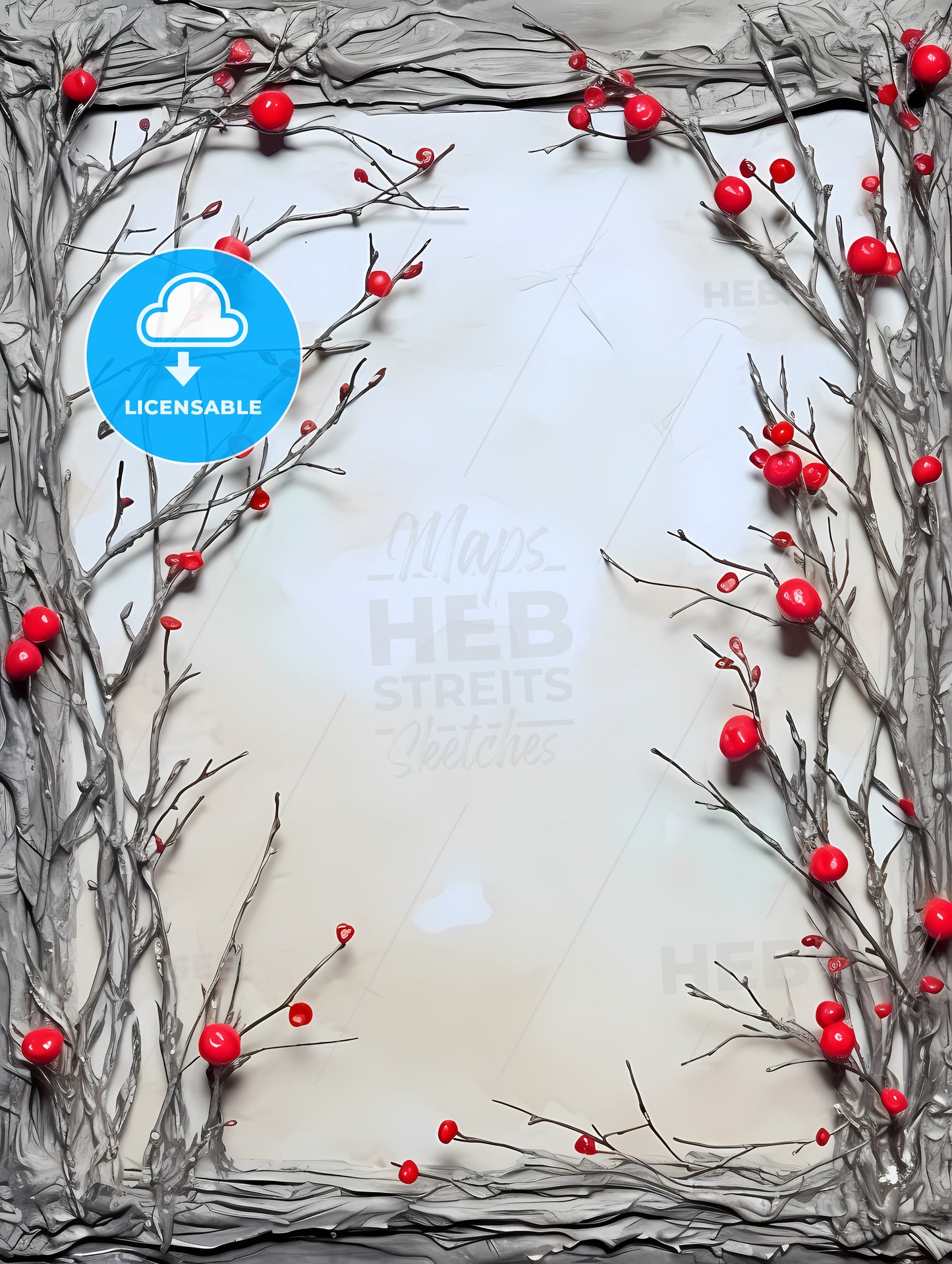 Holiday Frame Made From Christmas Tree, A Frame Of Branches With Red Berries