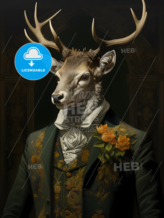 Tweed Tufas Art Stag Painting, A Deer In A Suit