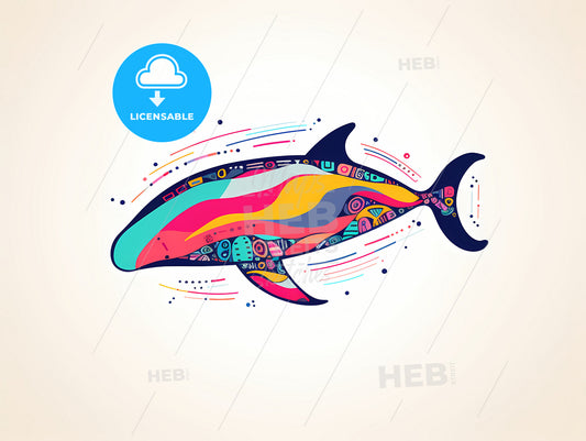 Minimalist Whale Line Art, A Colorful Fish With Patterns