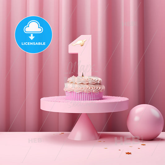 Background Cupcake, A Pink Cake With A Number And A Pink Ball On A Pink Table