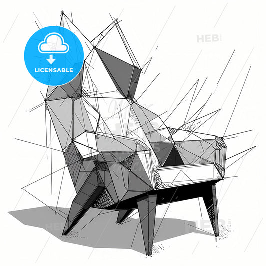 Line Drawing Of Minimal Futuristic Chair, A Low Poly Chair With Legs