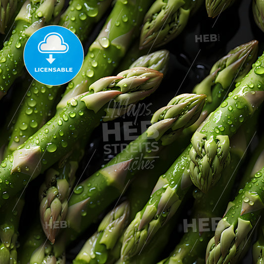 Fresh Asparagus Seamless Background, A Bunch Of Asparagus With Water Droplets On Them