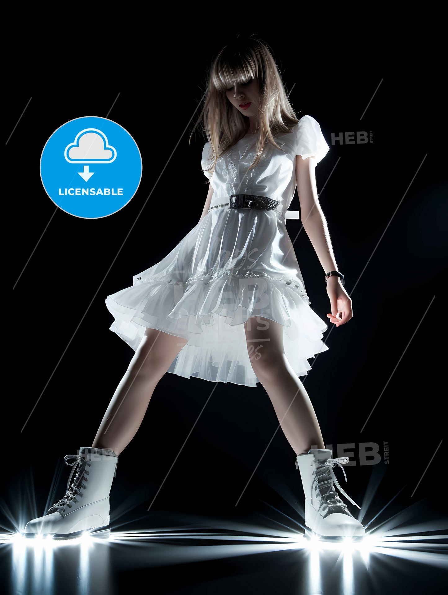 Very Low Angle, A Woman In A White Dress And White Boots