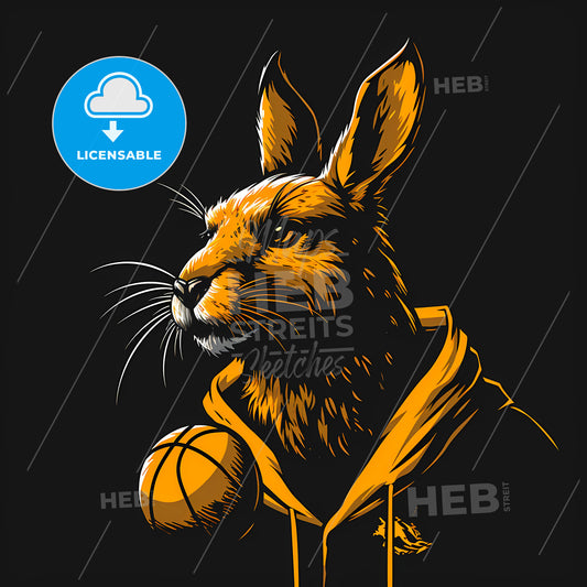 Jackalope Sport Logo, A Rabbit Wearing A Hoodie Holding A Basketball