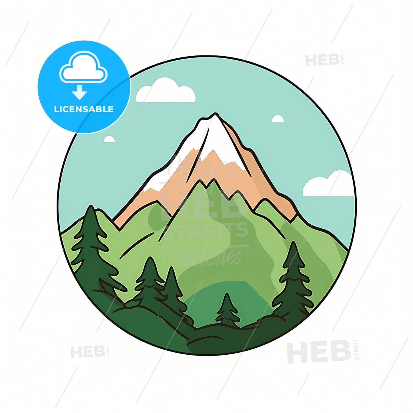 A Mountain Simple Icon Vector Illustration, A Mountain With Trees And Clouds